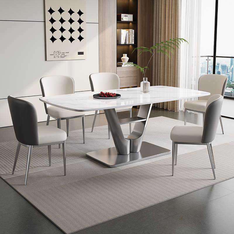 小户型客厅家用轻奢岩板餐桌椅组合超晶石现代简约长方形吃饭桌子