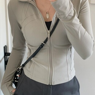 define螺纹经典短款运动夹克瑜伽外套女健身立领修身瑜伽服长袖