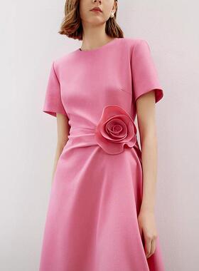 朗Z家2025秋季新款a字法式裙子玫瑰花收腰设计感小众气质连衣裙女