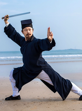 道士服装男道家道服长袍套装法衣衣服道袍斜襟三清领长褂太极服装