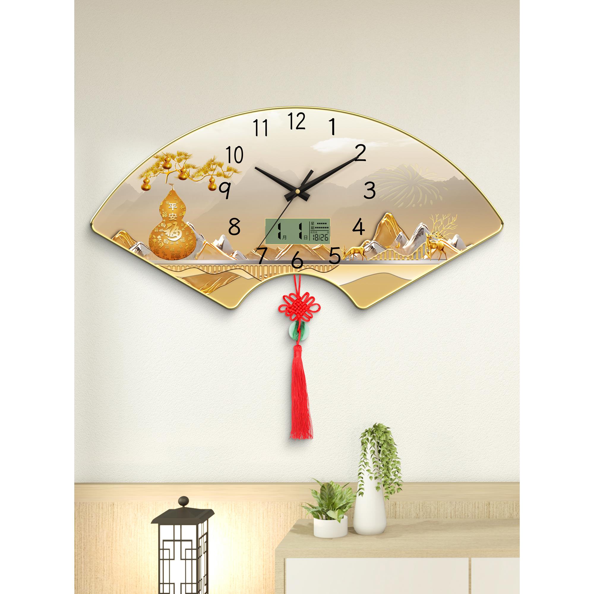 创意装饰客厅挂钟日历家用钟表静音装饰画石英钟新款餐厅挂墙时钟