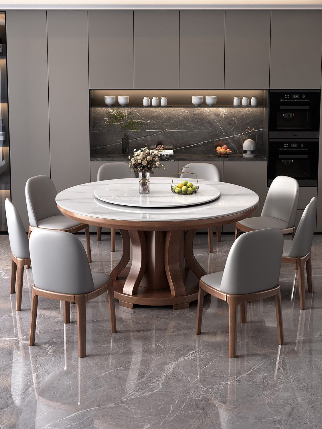 轻型豪华石板餐桌和椅子组合家庭圆形与转盘现代简单的小公寓实木,住宅家具,岩板餐桌,淘宝优惠券,粉丝福利购,淘宝优惠卷