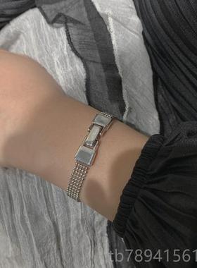 高档Tyush高级配质感*冷淡风S925纯银锤面手手镯好搭简约a表带链3