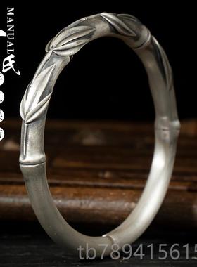 高档寸性银坊云南大理银女时足尚个子节节竹高开口银手镯年轻款.