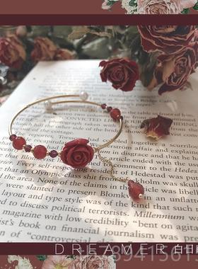 高档日萌瑰花水晶手链女朱砂石石精致纯银轻白奢手玫镯闺榴蜜小众