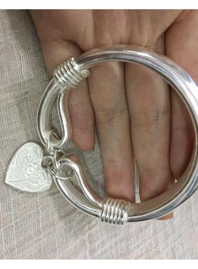 高档纯银手工999足银定手女手工制实心扁款白银雪花镯吊银坠需另