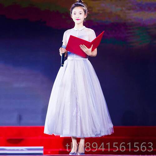 高档主持人礼服女蓬蓬初裙合演讲朗诵比艺赛毕业考唱演出服女长裙