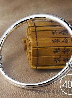 高档999手镯女年轻款宽面手饰面实心银手镯推拉纯光银妈镯子送妈