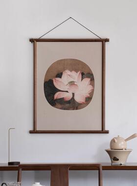 实木框挂画 画禅意茶室装饰画 画客厅阳台玄关新中式黑胡桃木书房