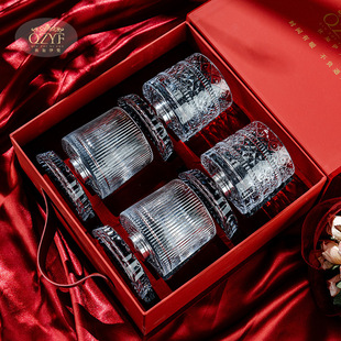 轻奢水晶玻璃旋转杯威士忌杯礼盒套装 高档情侣杯洋酒杯新婚伴手礼