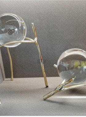 轻奢高级感黄铜黄白水晶球摆件客厅玄关酒柜电视柜办公桌书柜装饰