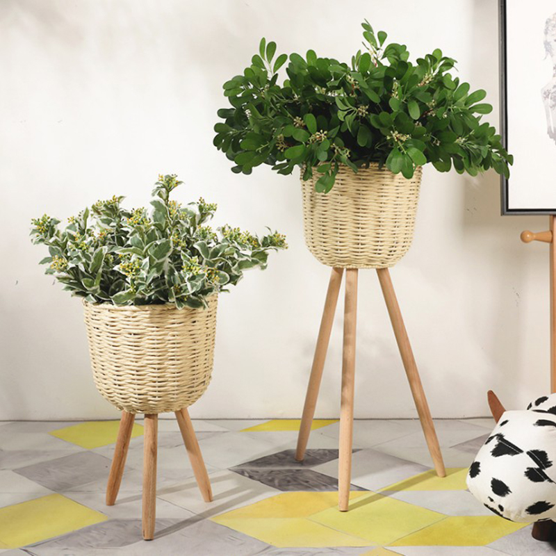木质花架落地手工编织花篮架子客厅绿萝绿植架装饰编织花篮花盆