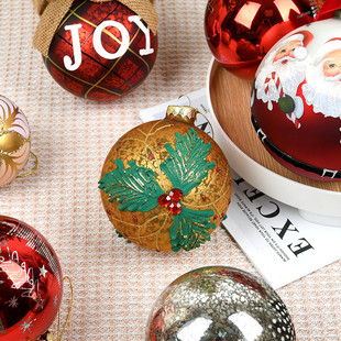 圣诞装饰品手工彩绘玻璃球吊球10CM空中吊饰圣诞树挂饰场景布置