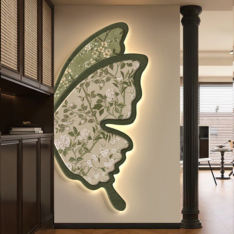 中古风蝴蝶玄关装饰画高级感法式复古入户客厅挂画走廊过道壁灯画