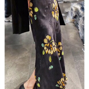 新中式黑色碎花半身裙国风女装今年流行夏季新款高腰显瘦鱼尾裙子