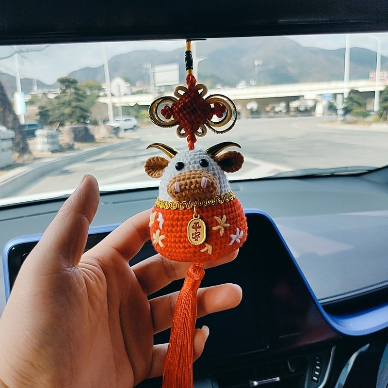 手工毛线编织中国结车载平安招财牛挂饰摆件diy礼品材料包成品