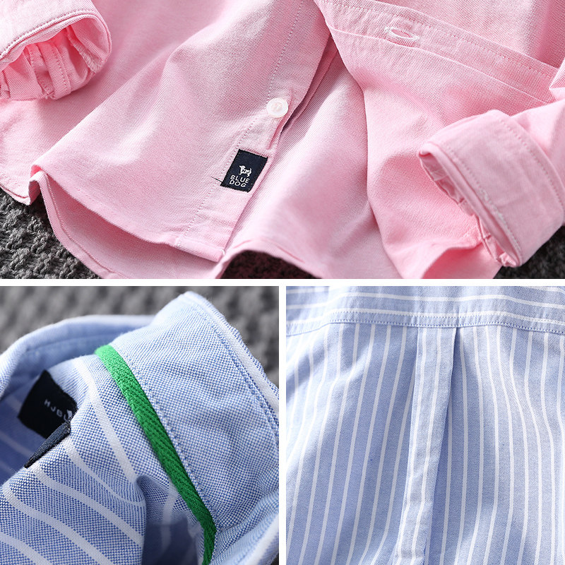 儿童长袖衬衫春秋白色纯棉男童条纹格子翻领衬衣小童宝宝休闲秋装