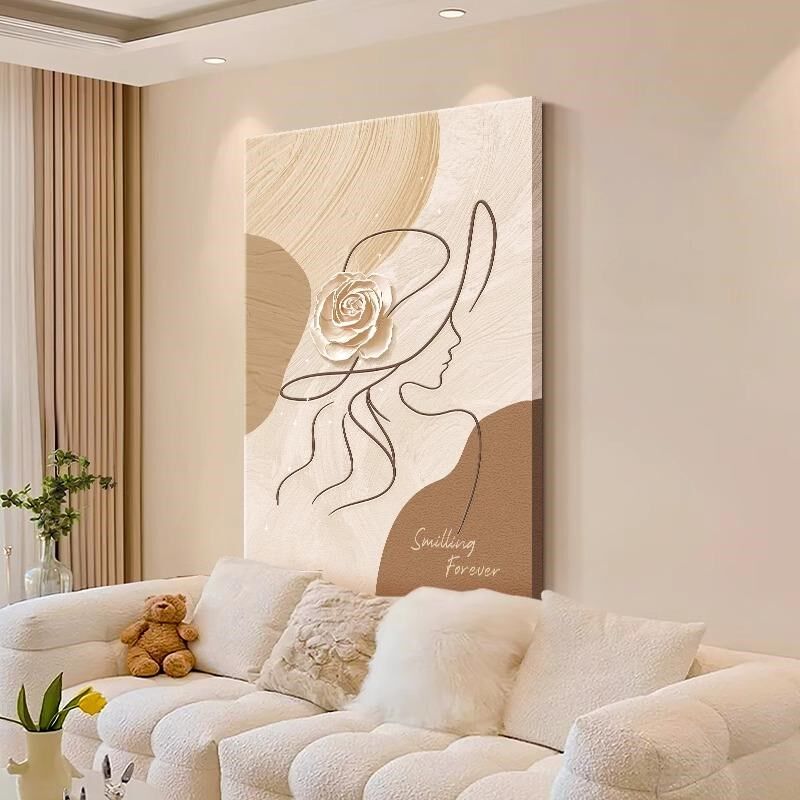 原木奶油风客厅装饰画轻奢大气沙发背景墙挂画抽象艺术高级感壁画