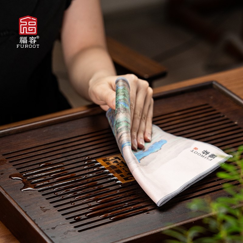 福容麂皮绒茶巾高档加厚吸水茶巾布茶桌专用毛巾中式国风茶具茶巾