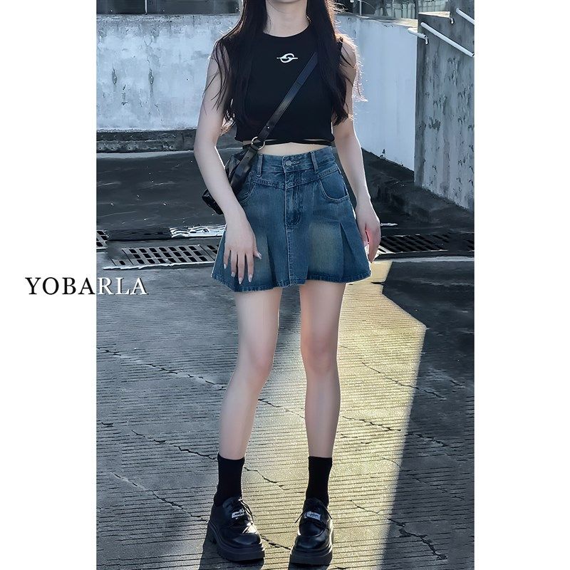 复古高腰百褶牛仔短裙女夏季新款大码胖mm显瘦梨型身材a字半身裙,女装/女士精品,半身裙,淘宝优惠券,粉丝福利购,淘宝优惠卷