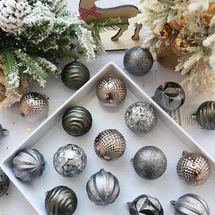 饰 圣诞挂饰圣诞展示球圣诞节装 圣诞球 银灰色6cm12个盒装