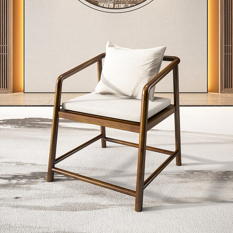 实木茶桌主人椅新中式禅意圈椅太师椅泡茶椅官帽椅靠背牛角椅餐椅