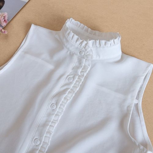 雪纺衫女夏季新款洋气小衫小清新甜美立领木耳边无袖衬衫内搭上衣