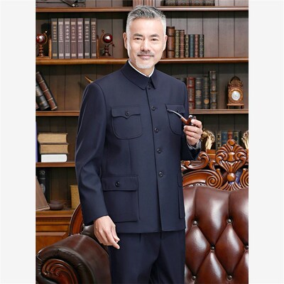 春秋中老年男士中山装老辈爷爷装中国风高档演出服套装老式中山服