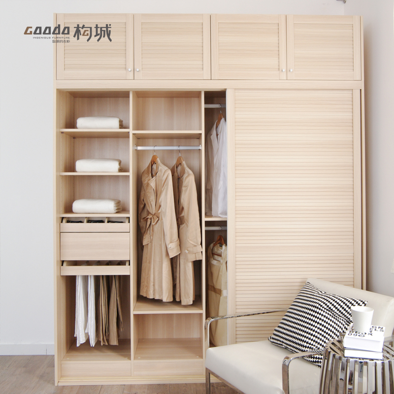 百叶推拉移门实木板订制卧室转角组合大衣柜定做家具