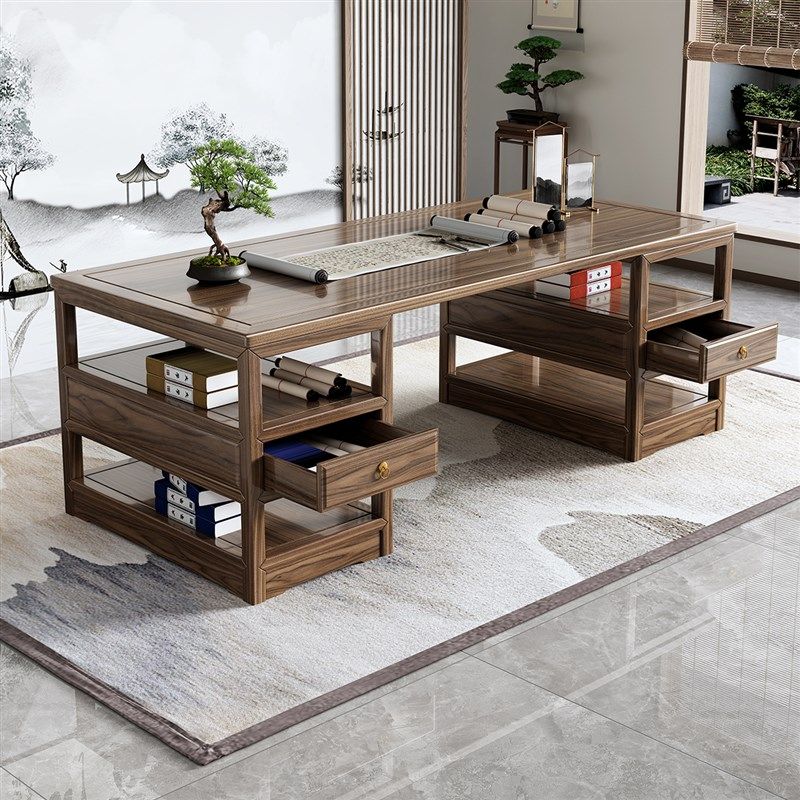 新中式书法桌实木古画案书画桌南榆木简约书桌家用办公桌椅组合