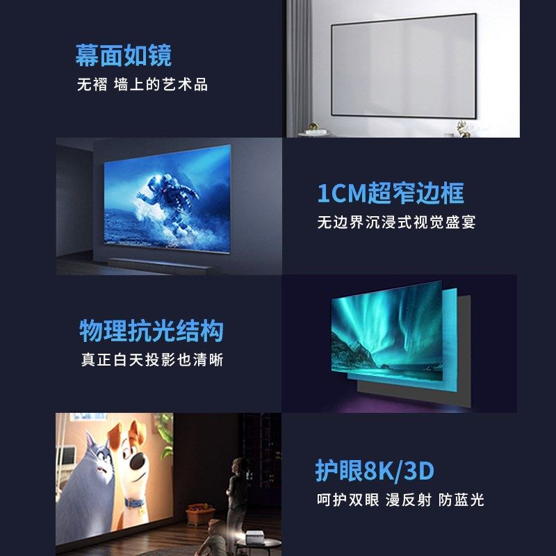 菲涅尔光学抗光投影幕布中长焦硬屏柔性屏画框透声幕超短焦激光4K