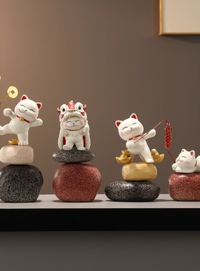 招财猫摆件石来运转进门玄关客厅电视柜前台装饰乔迁之喜入宅礼物