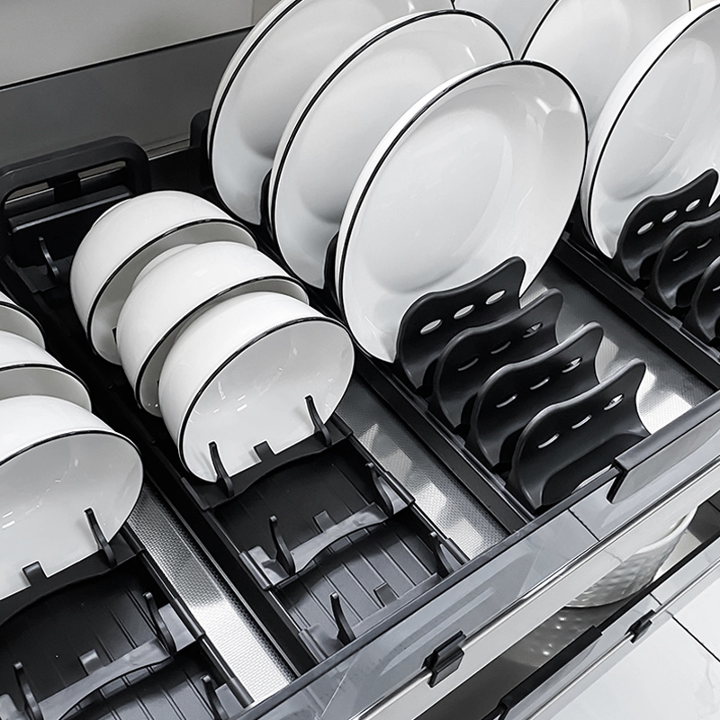 厨房橱柜抽屉内置碗碟架盘碗架可调节台面拉篮沥水置物架长度定制