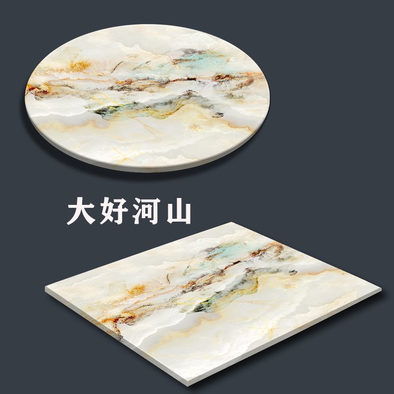 定制大理石画人造石双面山水纹屏风隔断玄关圆形背景墙装饰画订做