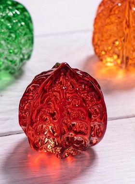 彩色水晶核桃摆件玻璃文玩核桃健身按摩手球手把件玩具送礼收藏