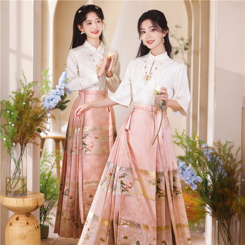 2024新款【千禧】粉色织金马面裙套装女新中式姐妹伴娘服女小个子