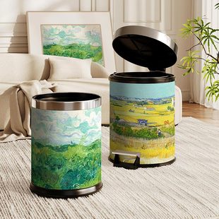 芊芊郡主梵高名画家用皮革艺术高颜值垃圾桶大容量客厅卧室卫生间