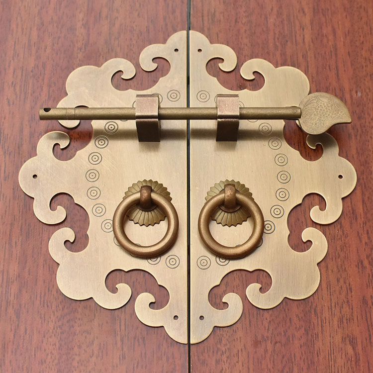 中式仿古纯铜花圆光拉手书柜衣柜橱柜门圆形拉环把手家具五金配件