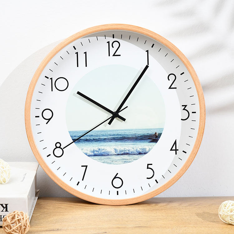 北欧挂钟客厅实木简约创意榉木时钟挂表卧室家用石英钟表日式静音