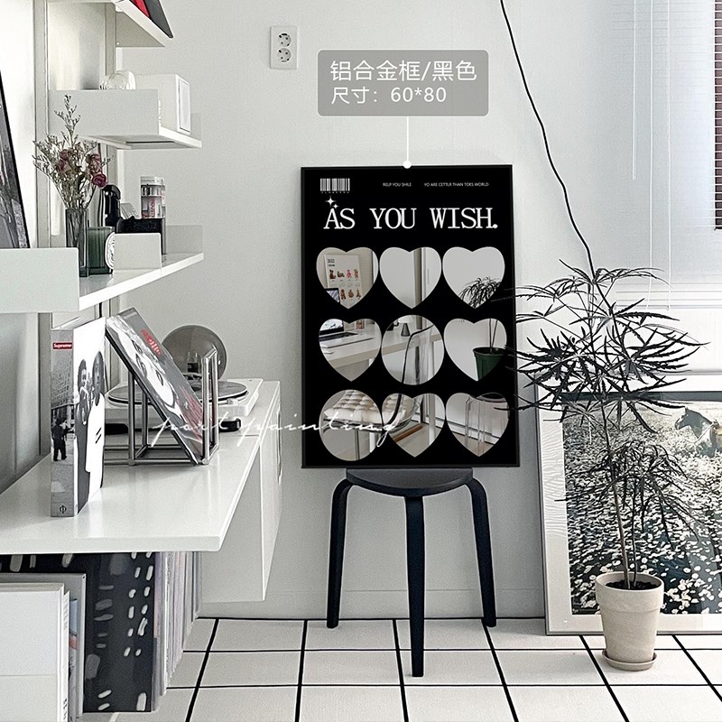 港画镜子装饰画卧室梳妆台简约艺术画轻奢高级感装饰客厅黑白画