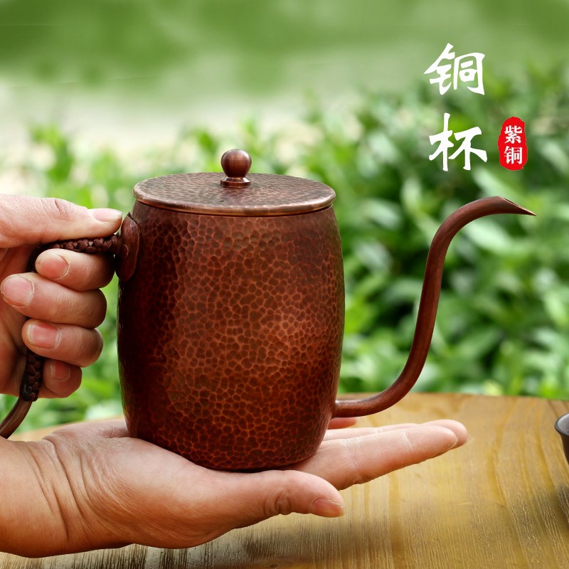 紫铜壶细口铜壶长嘴壶烧水壶泡茶壶手工捶打咖啡冲泡铜壶包邮