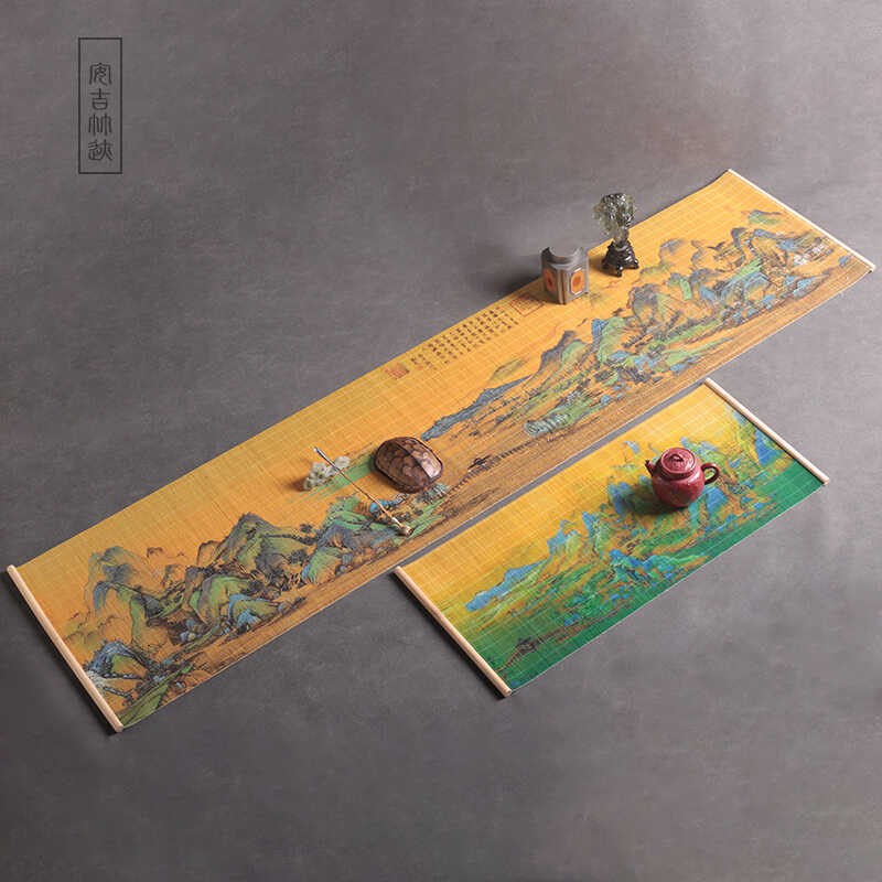 新国风茶巾桌布古典竹席主人席禅意隔热茶垫茶台摆件高端古画茶席