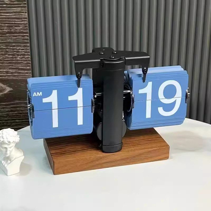 网红创意复古木质翻页时钟自动机械翻页钟胡桃木座钟桌面实木时钟,家居饰品,座钟,淘宝优惠券,粉丝福利购,淘宝优惠卷