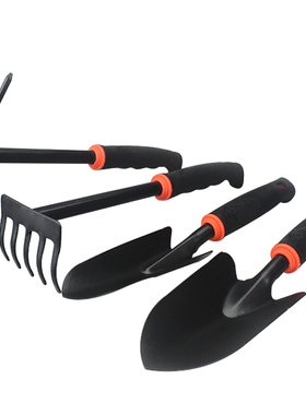 家用园艺工具黑色铲子三件套耙子两用锄头大中小号铁锹翻土种植树