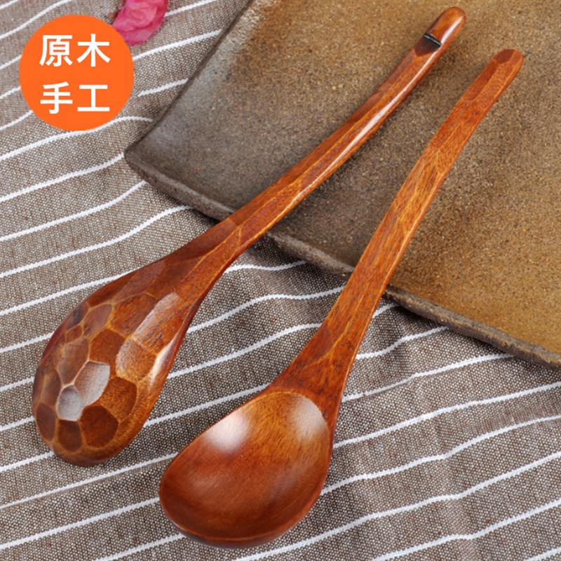 日式整木汤勺长柄勺子家用勺子酸枣木头酱料勺大调羹盛粥勺稀饭勺