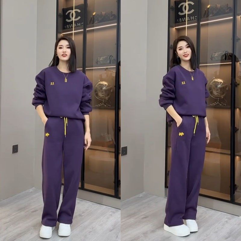 纯棉窄版阔腿裤女冬季2024新款垂感加绒加长卫裤女士休闲直筒长裤