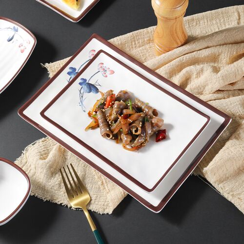 密胺长方形盘子10个装仿瓷长条平盘碟子火锅烧烤盘子菜盘塑料商用