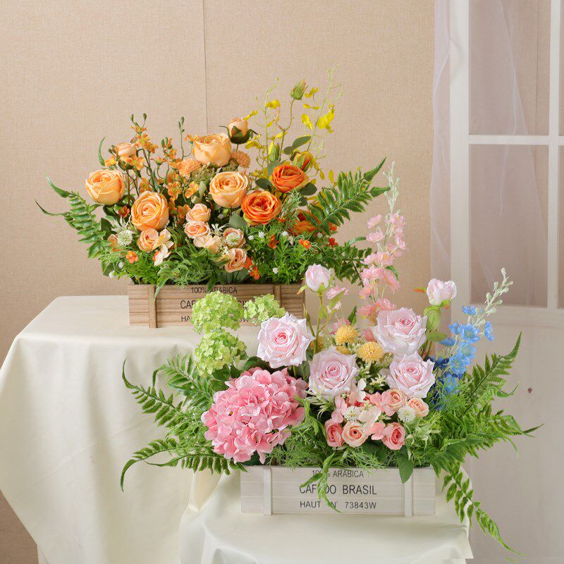 木栅栏长条玫瑰假花北欧式盆栽装饰花艺摆件窗台客厅绢花隔断装饰