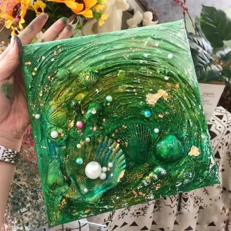 谨若diy海洋沙滩贝壳肌理画石英砂丙烯画创意儿童手工大海装饰画图片