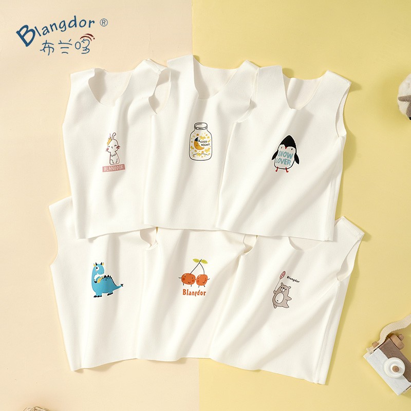 宝宝护肚背心纯棉内穿春秋冬季婴儿马甲加厚保暖无痕针织卡通背心